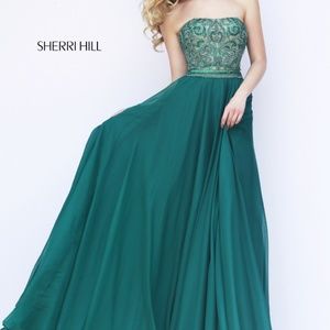 Sherri Hill 11179 Green Beaded Strapless Gown 0